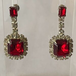 Rhinestone Red and Silver Drop Earrings